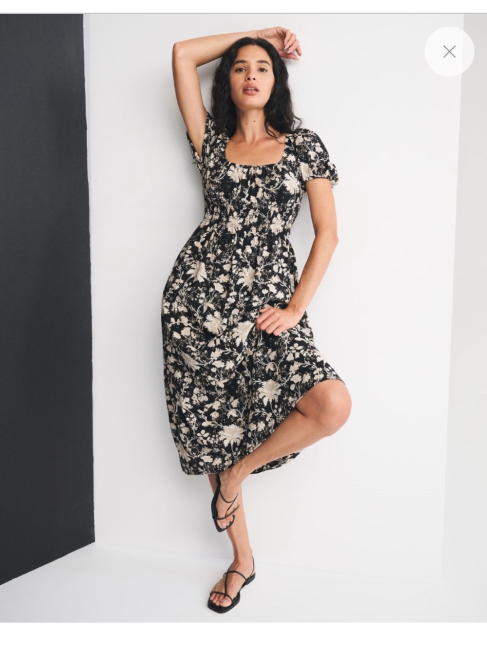 Abercrombie Smocked Puff Sleeve Midi Dress - Picture 4 of 8